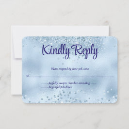 Elegante Faux Baby Blue Glitter & Folie Wedding RSVP Kaartje