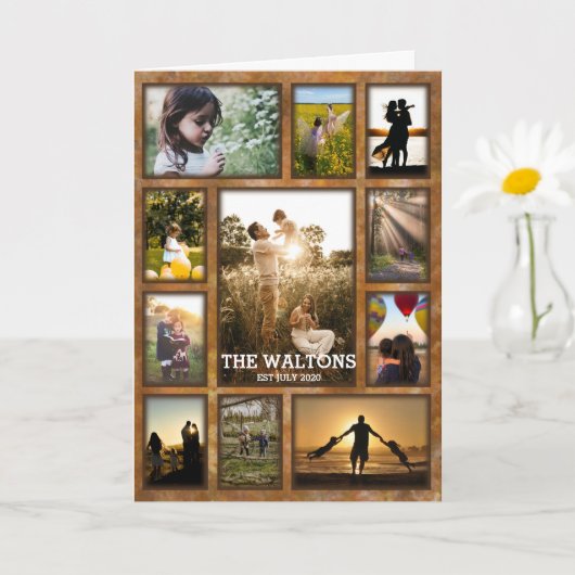 Elegante Faux BronzeFrame Family Fotocollage Kaart (Kleine Plant)