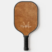 Elegante faux bruin lederen textuur gepersonalisee pickleball paddle (Voorkant)