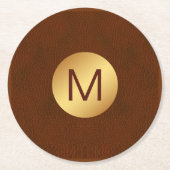 Elegante Faux Bruine textuur & Goud Initiaal Naam Ronde Kartonnen Onderzetter (Voorkant)