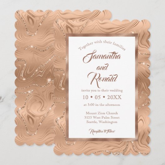 Elegante Faux Copper Folie Bruiloft Uitnodiging (Voorkant / Achterkant)