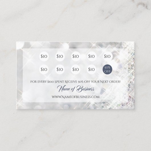 Elegante FAUX Diamond Glitter Sparkle Punch Loyali Klantenkaartje (Voorkant)