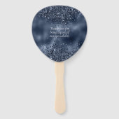 Elegante Faux Donkerblauwe glitter en Folie bruilo Handwaaier (Achterkant)