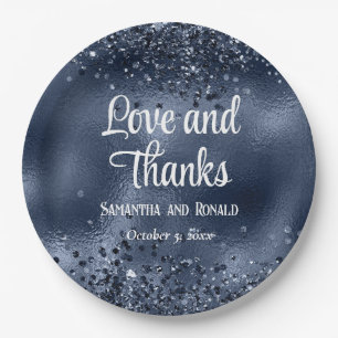 Elegante Faux Donkerblauwe glitter en Folie bruilo Papieren Bordje
