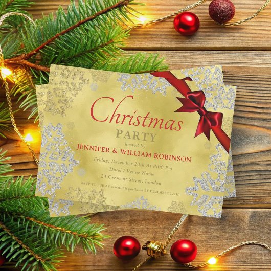 Elegante FAUX Folie Snowflakes Xmas Holiday Ribbon Kaart