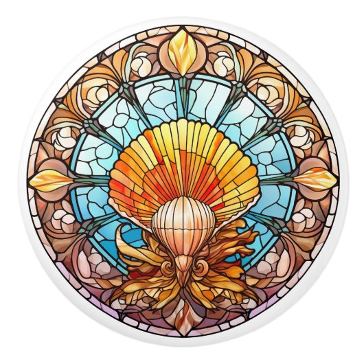 Elegante faux gebrandschilderd glas strand schelp keramische knop (Voorkant)