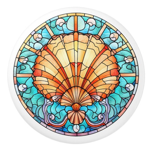 Elegante faux gebrandschilderd glas strand schelp keramische knop (Voorkant)