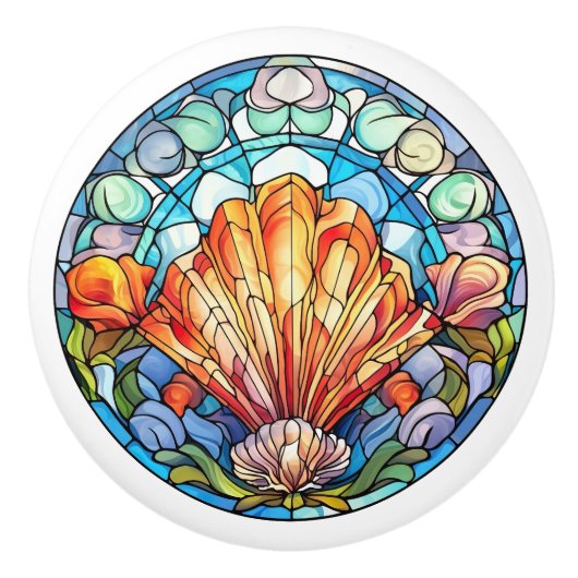 Elegante faux gebrandschilderd glas strand schelp keramische knop (Voorkant)