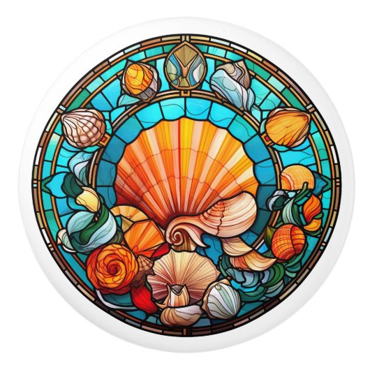 Elegante faux gebrandschilderd glas strand schelp keramische knop (Voorkant)