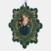 Elegante  Faux Gehamerd Goud Foto-Groen Ornament Kaart (Links)