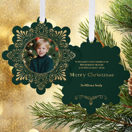 Elegante  Faux Gehamerd Goud Foto-Groen Ornament Kaart