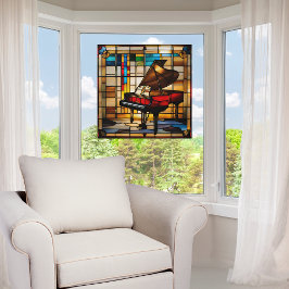 Elegante Faux Glas-in-Lood Grote Piano Raamsticker