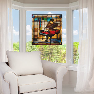 Elegante Faux Glas-in-Lood Grote Piano Raamsticker