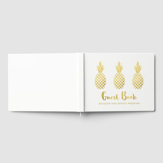 Elegante Faux Gold Ananas op Wit Gastenboek (Volledig)