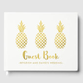 Elegante Faux Gold Ananas op Wit Gastenboek (Voorkant)