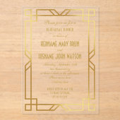 Elegante Faux Gold Art Deco Lijst repetitiediner Acryl Uitnodigingen (Voorkant)