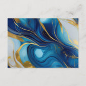 Elegante Faux Gold, Blauw en Wit Marmered Wedding Informatiekaartje (Achterkant)