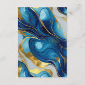 Elegante Faux Gold, Blauw en Wit Marmered Wedding Informatiekaartje (Achterkant)