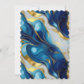 Elegante Faux Gold, Blauw en Wit Marmered Wedding Kaart (Achterkant)