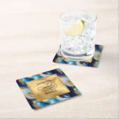 Elegante Faux Gold, Blauw en Wit Marmered Wedding Kartonnen Onderzetters (Insitu)