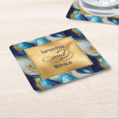 Elegante Faux Gold, Blauw en Wit Marmered Wedding Kartonnen Onderzetters (Schuin)