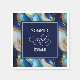 Elegante Faux Gold, Blauw en Wit Marmered Wedding Servet