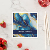 Elegante Faux Gold, Blauw en Wit Marmered Wedding Servet (Insitu)