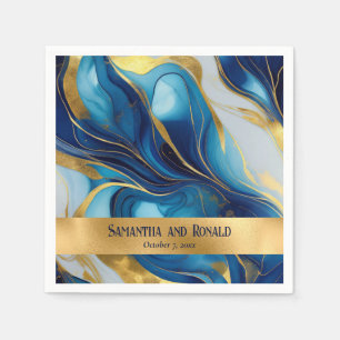 Elegante Faux Gold, Blauw en Wit Marmered Wedding Servet