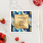 Elegante Faux Gold, Blauw en Wit Marmered Wedding Servet (Insitu)