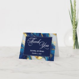 Elegante Faux Gold, Blauw & Wit bruiloft Dank u Bedankkaart