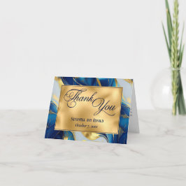 Elegante Faux Gold, Blauw & Wit bruiloft Dank u Bedankkaart