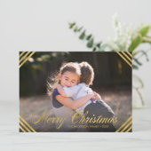 Elegante Faux Gold Borders Vrolijk Kerstmis Foto Feestdagenkaart (Staand voorkant)