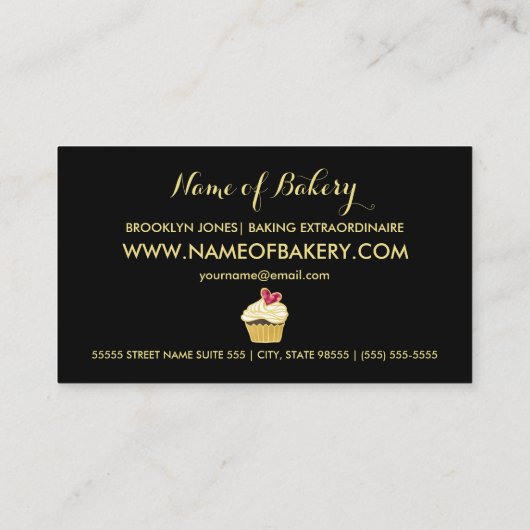 Elegante FAUX Gold Cupcakery en Pink Bokeh Heart Visitekaartje (Achterkant)