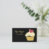 Elegante FAUX Gold Cupcakery en Pink Bokeh Heart Visitekaartje (Staand voorkant)