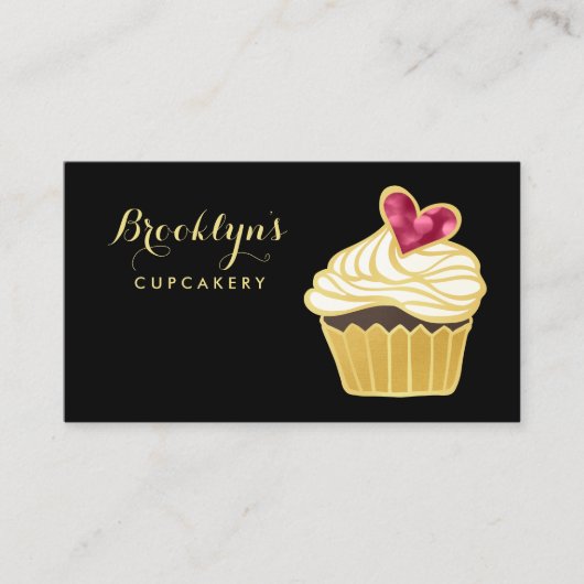 Elegante FAUX Gold Cupcakery en Pink Bokeh Heart Visitekaartje (Voorkant)