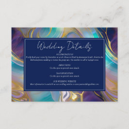 Elegante Faux Gold en Blauwe Opal Stone Wedding Informatiekaartje