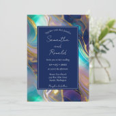 Elegante Faux Gold en Blauwe Opal Stone Wedding Kaart (Staand voorkant)