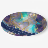 Elegante Faux Gold en Blauwe Opal Stone Wedding Papieren Bordje (Gekanteld)