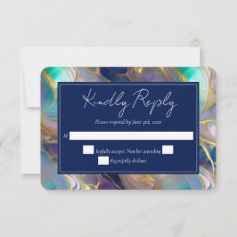 Elegante Faux Gold en Blauwe Opal Stone Wedding RSVP Kaartje