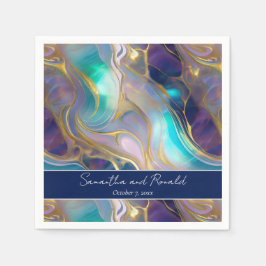 Elegante Faux Gold en Blauwe Opal Stone Wedding Servet