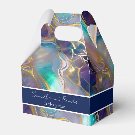 Elegante Faux Gold en Blue Opal Stone Favoriete Bo Bedankdoosjes (Voorkant Zijde)