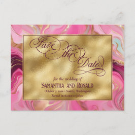 Elegante Faux Gold en Pink Marbled Wedding Aankondigingskaart