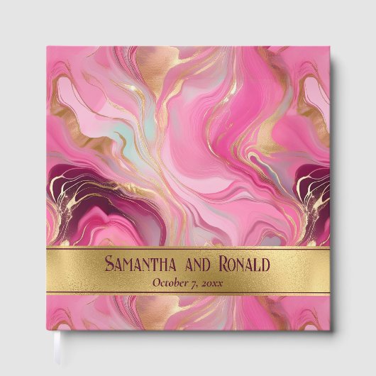 Elegante Faux Gold en Pink Marbled Wedding Gastenboek (Voorkant)