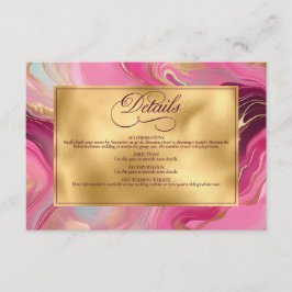 Elegante Faux Gold en Pink Marbled Wedding Informatiekaartje