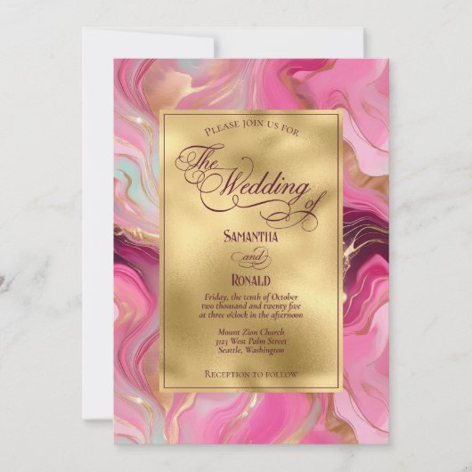 Elegante Faux Gold en Pink Marbled Wedding Kaart (Voorkant)