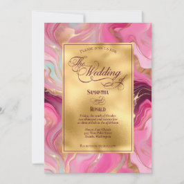 Elegante Faux Gold en Pink Marbled Wedding Kaart