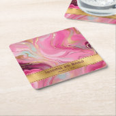 Elegante Faux Gold en Pink Marbled Wedding Kartonnen Onderzetters (Schuin)