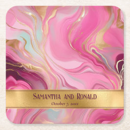 Elegante Faux Gold en Pink Marbled Wedding Kartonnen Onderzetters