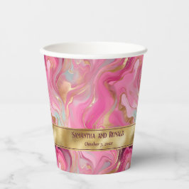 Elegante Faux Gold en Pink Marbled Wedding Papieren Bekers