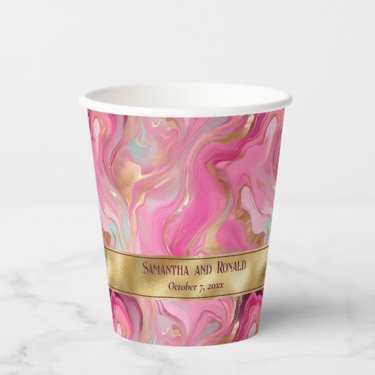Elegante Faux Gold en Pink Marbled Wedding Papieren Bekers (Voorkant)